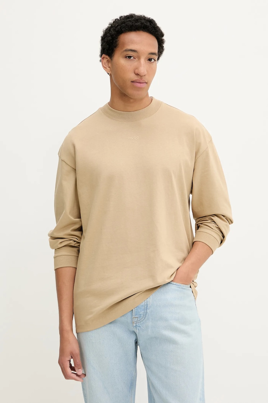 Βαμβακερή μπλούζα με μακριά μανίκια HUGO San Jared-C