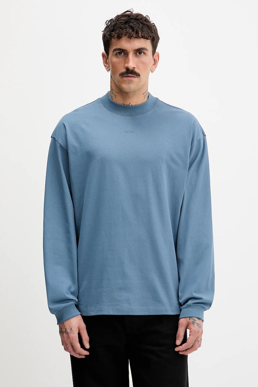 Βαμβακερή μπλούζα με μακριά μανίκια HUGO San Jared-C