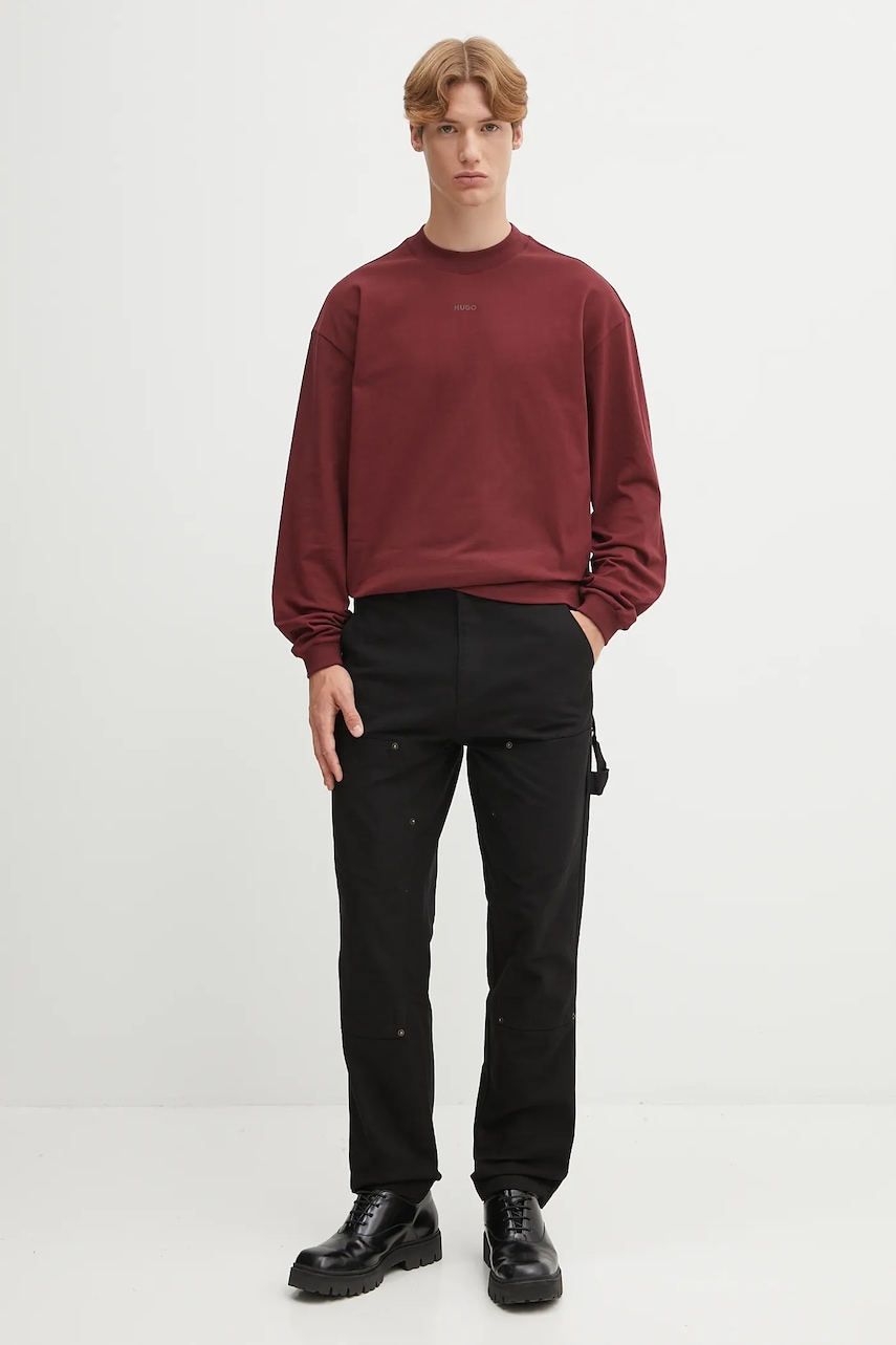 Хлопковый лонгслив HUGO однотонный 50511029 Хлопковый лонгслив HUGO однотонный 50511029
