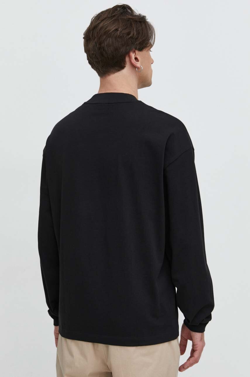 Βαμβακερή μπλούζα με μακριά μανίκια HUGO χρώμα: μαύρο φωτογραφία