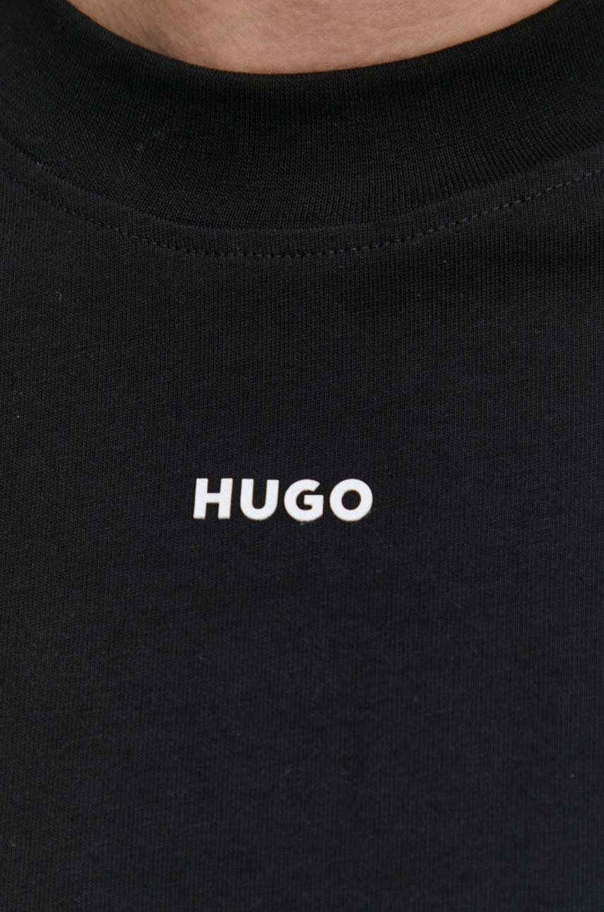 Βαμβακερή μπλούζα με μακριά μανίκια HUGO χρώμα: μαύρο φωτογραφία
