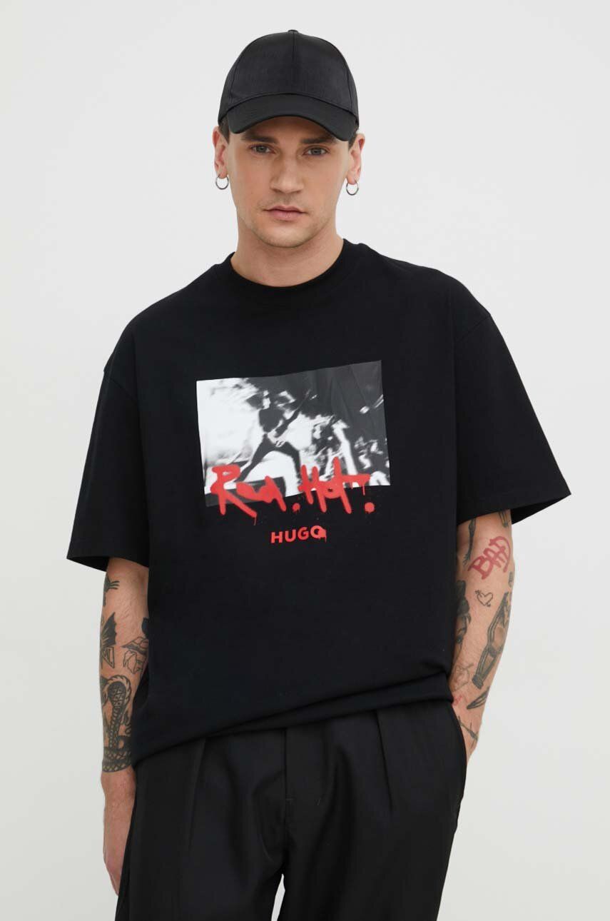 E-shop Bavlněné tričko HUGO černá barva, s potiskem