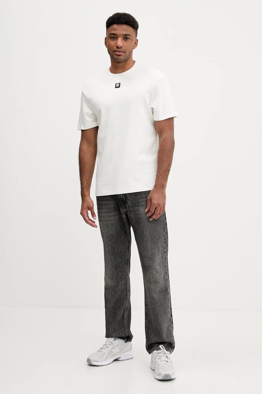 Хлопковая футболка HUGO цвет коричневый однотонная 50505201