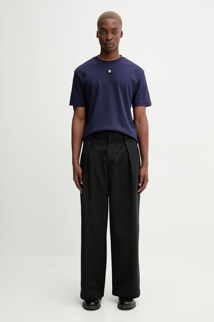 Хлопковая футболка HUGO цвет коричневый однотонная 50505201