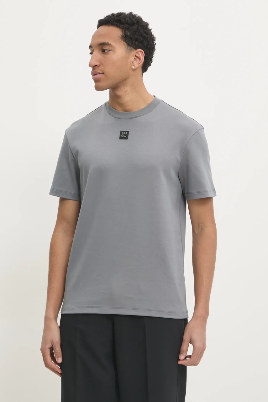 HUGO tricou din bumbac barbati, culoarea gri, neted, 50505201