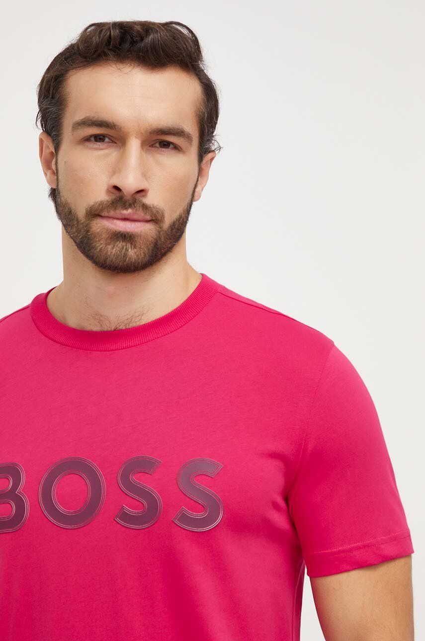Bavlněné tričko Boss Green růžová barva, s aplikací, 50506344
