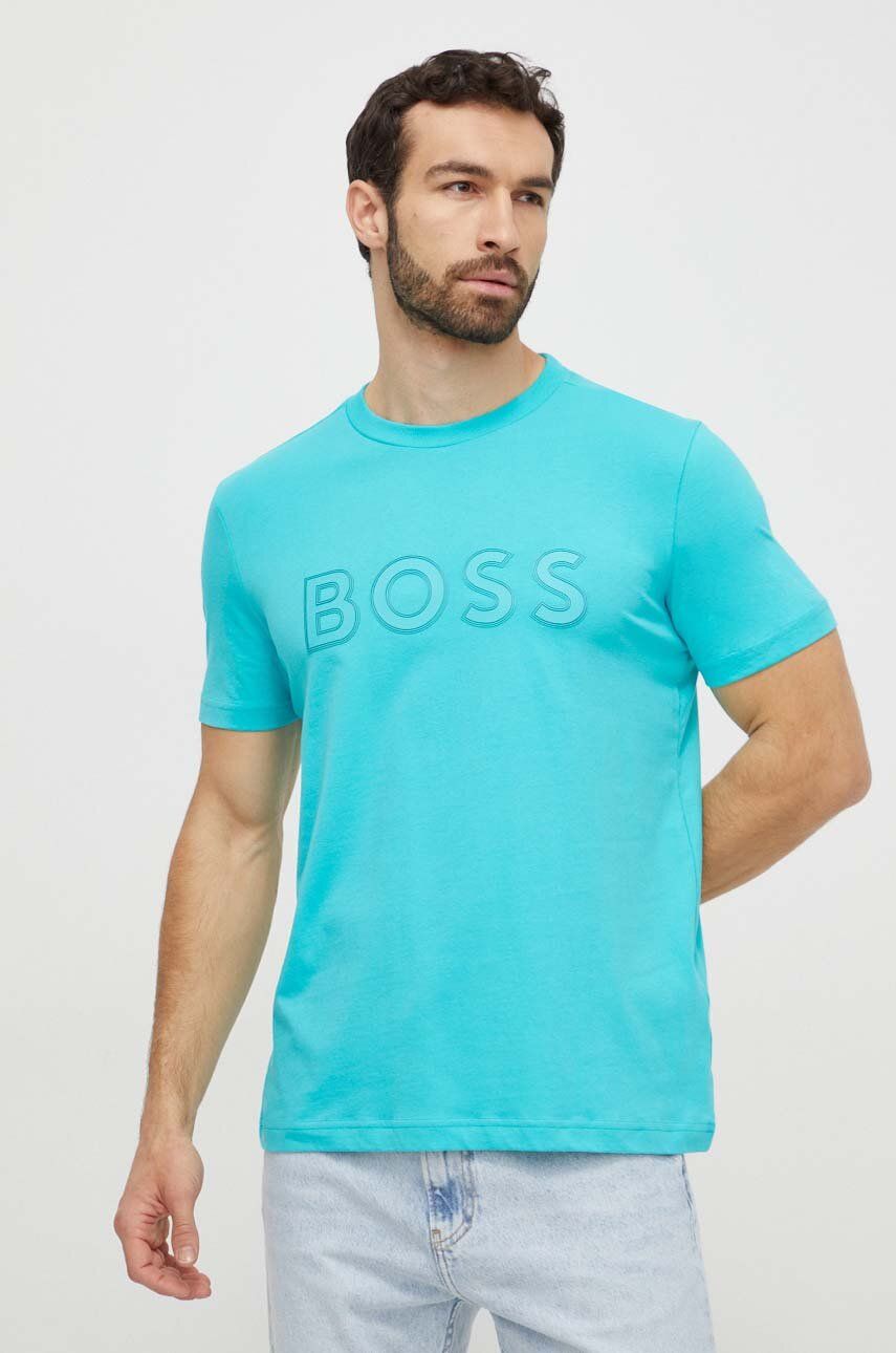 BOSS Green tricou din bumbac bărbați, culoarea verde, cu imprimeu 50506344