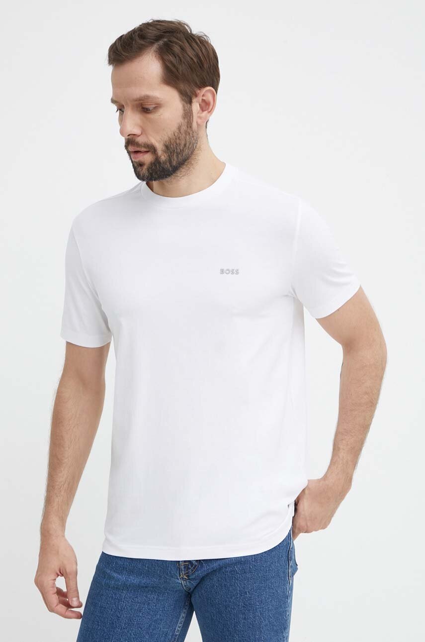 BOSS Green tricou bărbați, culoarea bej, cu imprimeu 50506373