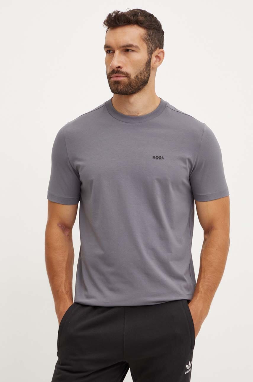 Boss Green tricou barbati, culoarea gri, cu imprimeu, 50506373 Boss Green tricou barbati, culoarea gri, cu imprimeu, 50506373