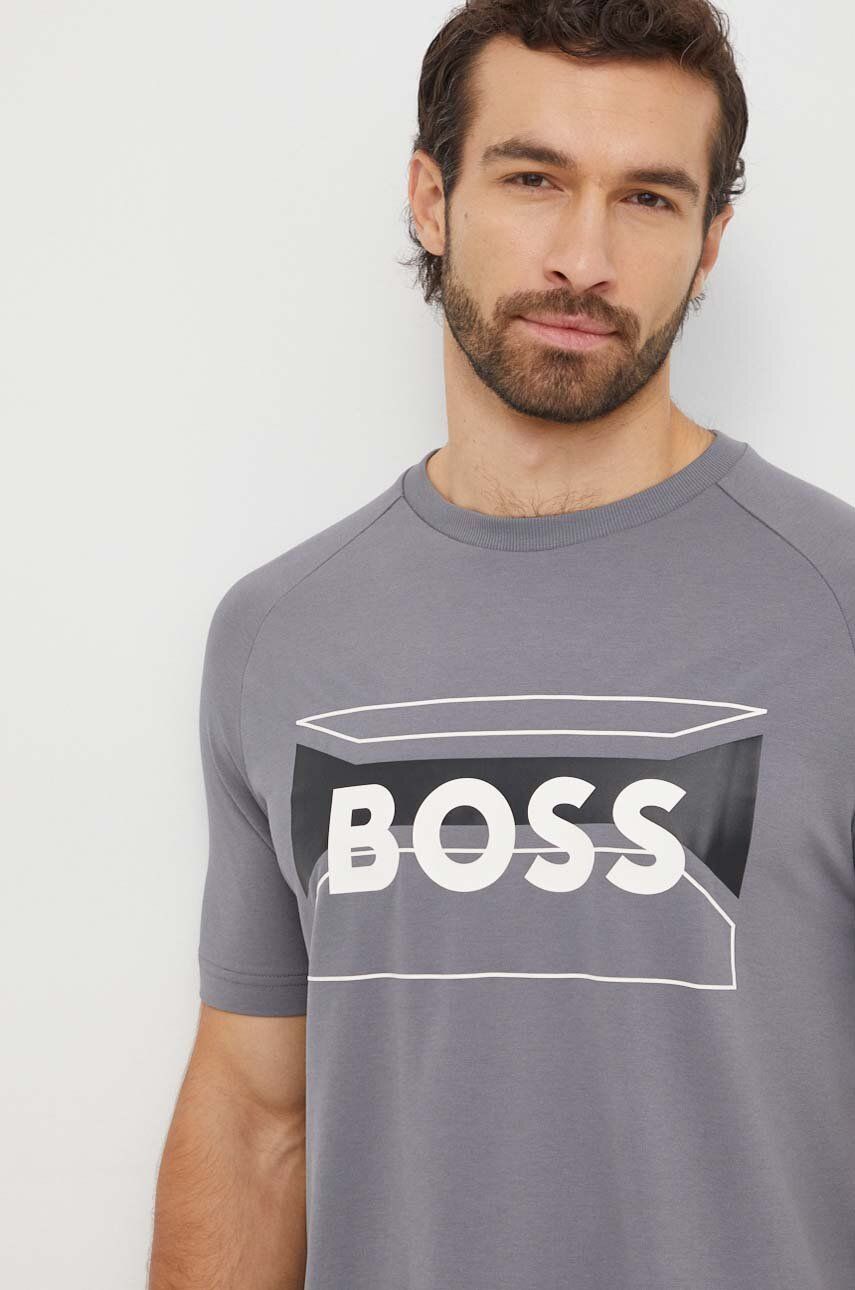 Levně Bavlněné tričko Boss Green šedá barva, s potiskem, 50514527