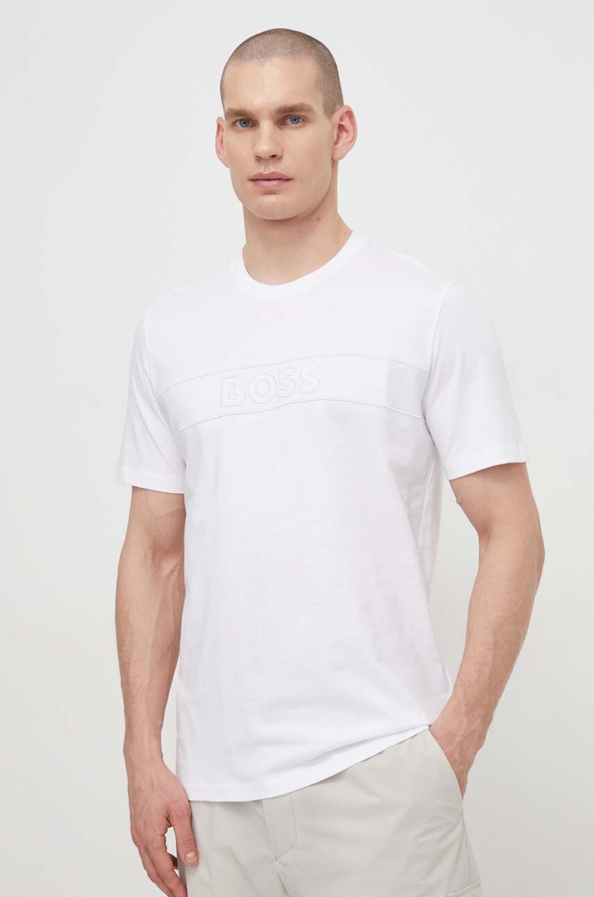 Levně Bavlněné tričko BOSS bílá barva, s aplikací, 50511049