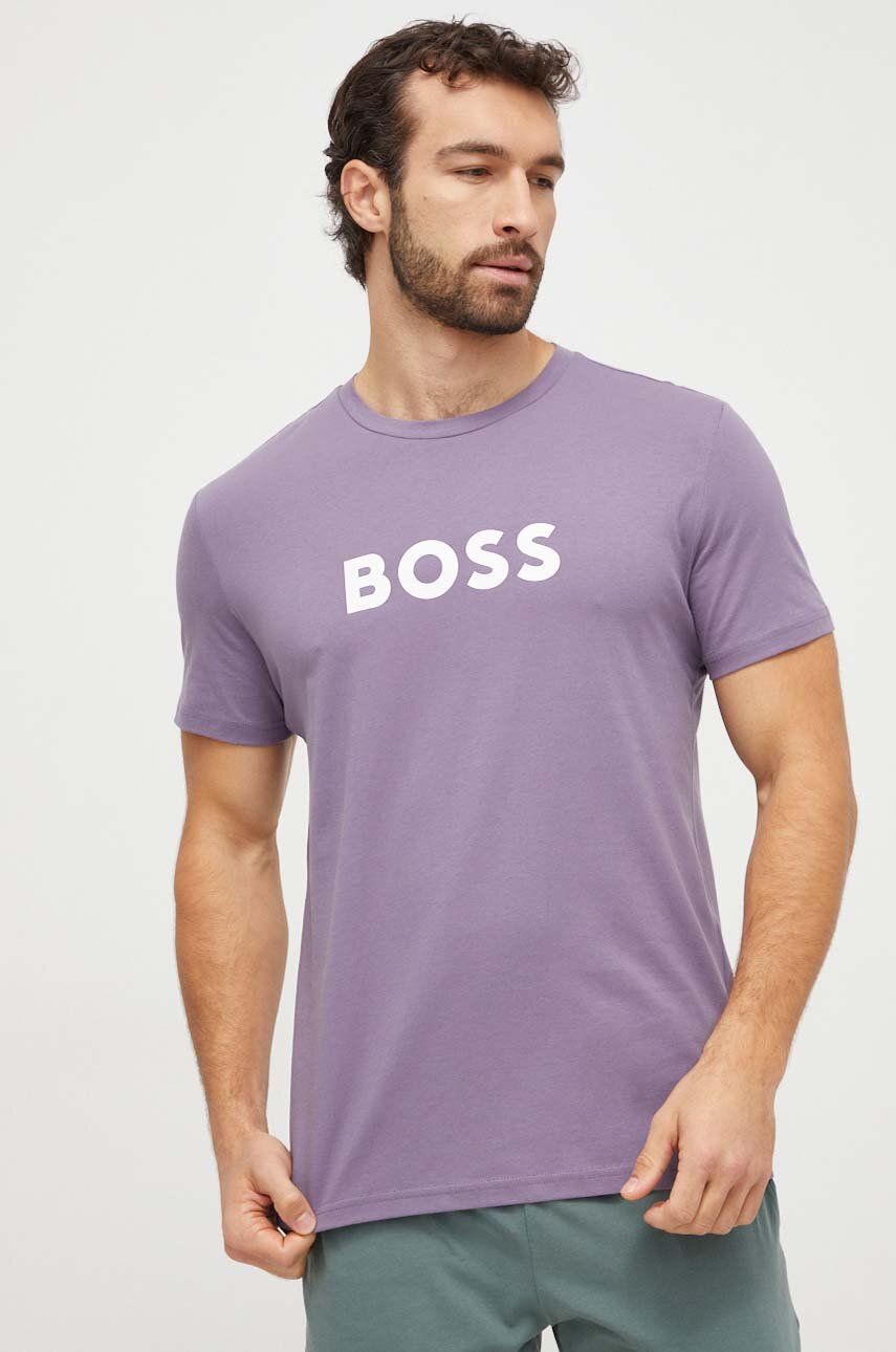 Levně Bavlněné tričko BOSS fialová barva, s potiskem, 50503276