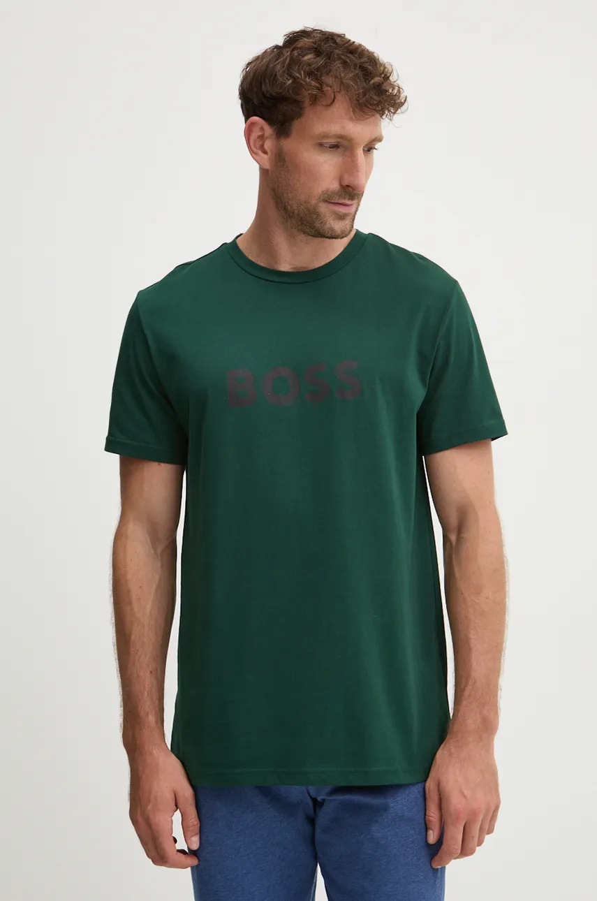 BOSS tricou din bumbac bărbați, culoarea verde, cu imprimeu, 50503276