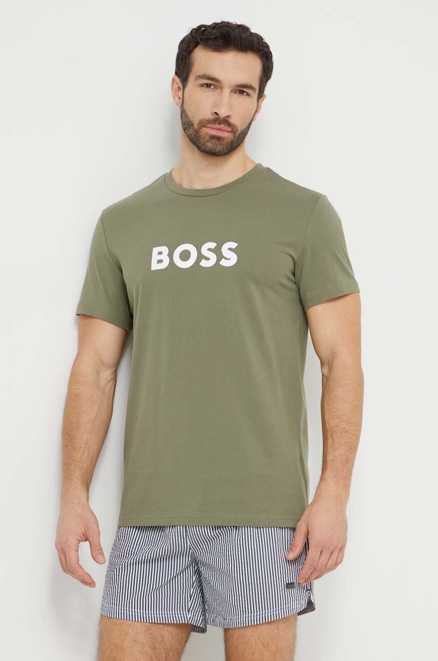 BOSS tricou din bumbac bărbați, culoarea verde, cu imprimeu 50503276