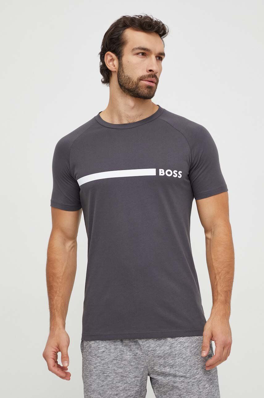 Levně Bavlněné tričko BOSS šedá barva, s potiskem
