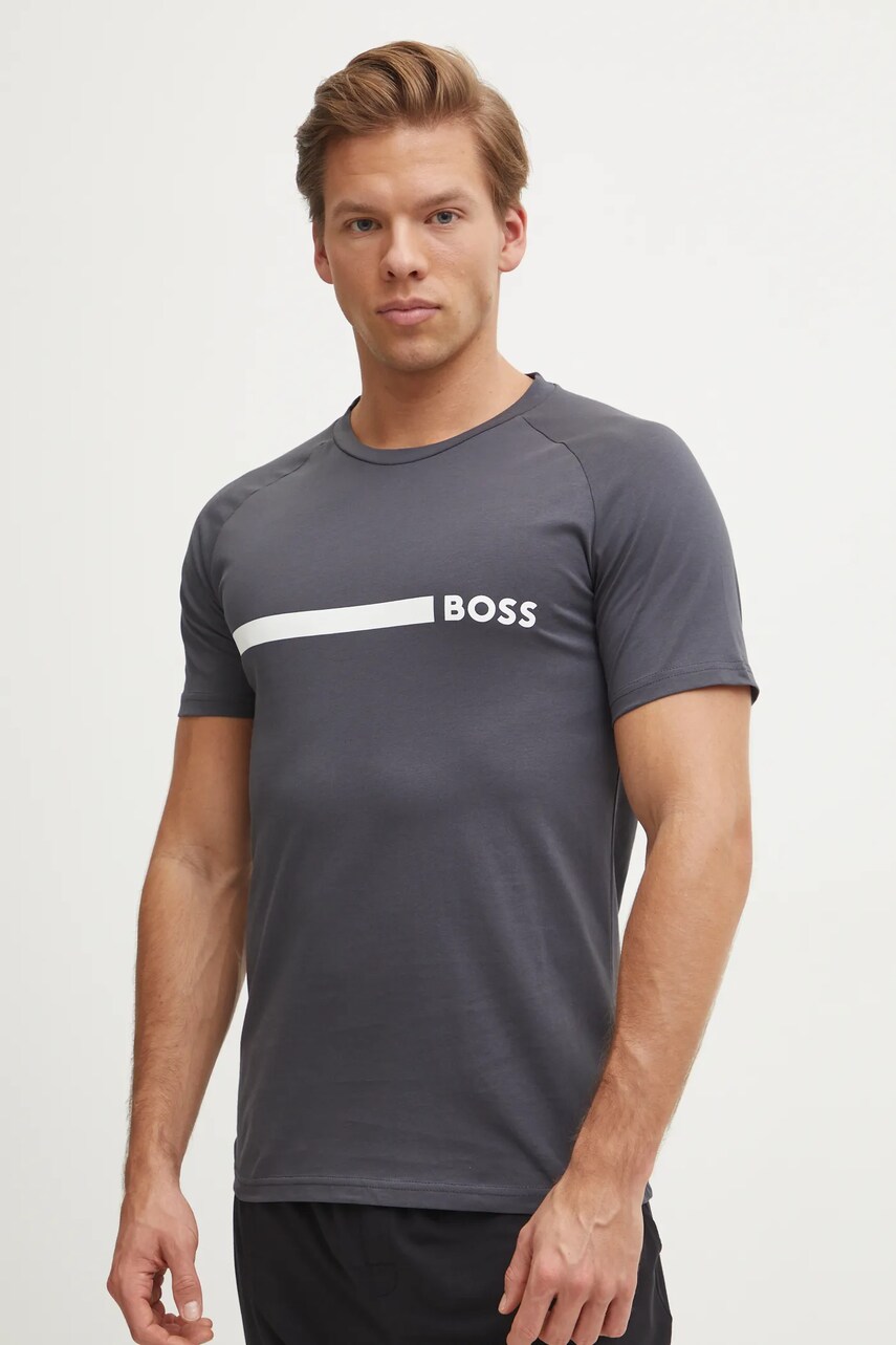 BOSS tricou din bumbac barbati, culoarea gri, cu imprimeu, 50517970