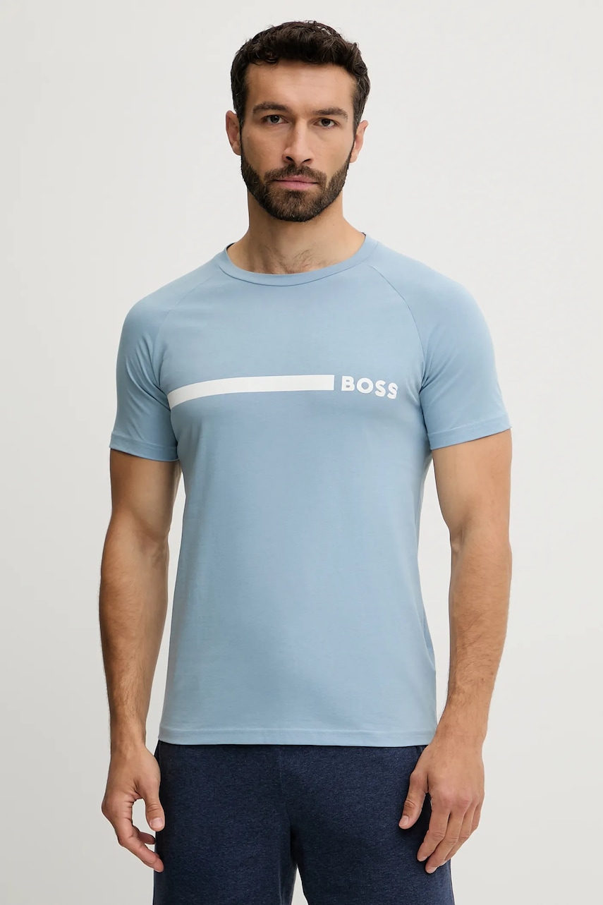 BOSS tricou din bumbac bărbați, culoarea albastru, cu imprimeu, 50517970