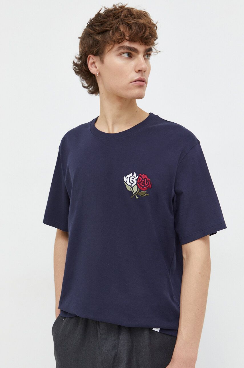 Levně Bavlněné tričko Les Deux tmavomodrá barva, s aplikací