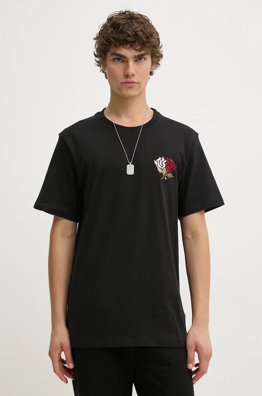 Les Deux tricou din bumbac barbati, culoarea negru, cu imprimeu Les Deux tricou din bumbac barbati, culoarea negru, cu imprimeu