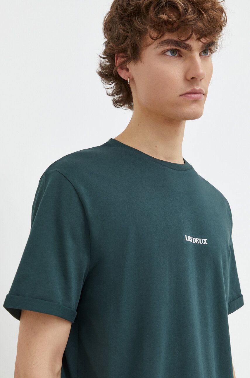 Levně Bavlněné tričko Les Deux zelená barva, s potiskem