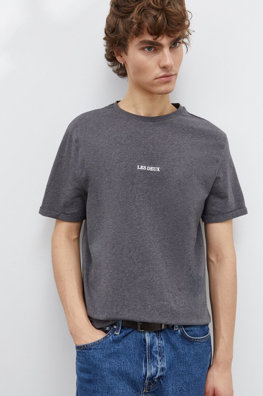 Bavlněné tričko Les Deux šedá barva, s potiskem