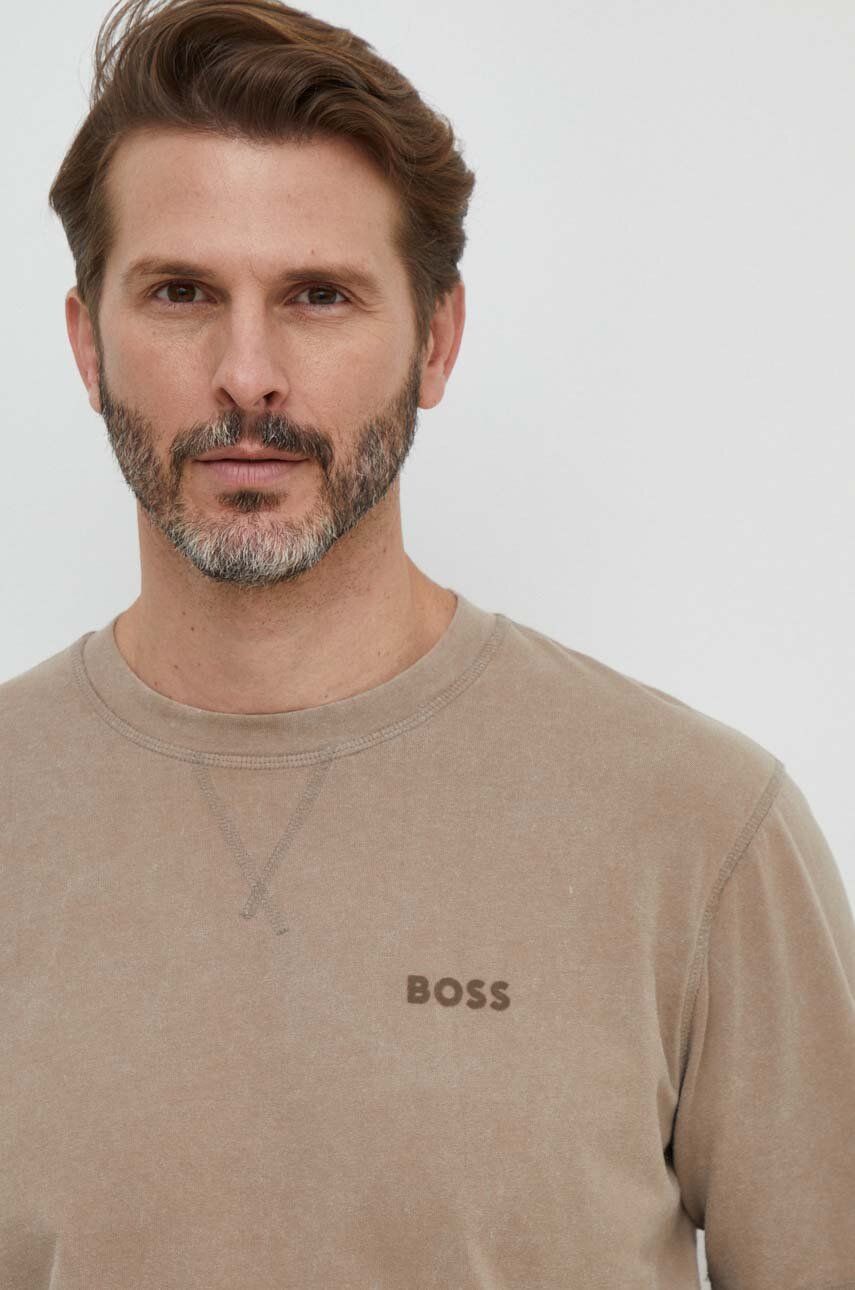 Boss Orange tricou din bumbac barbati, culoarea bej, neted