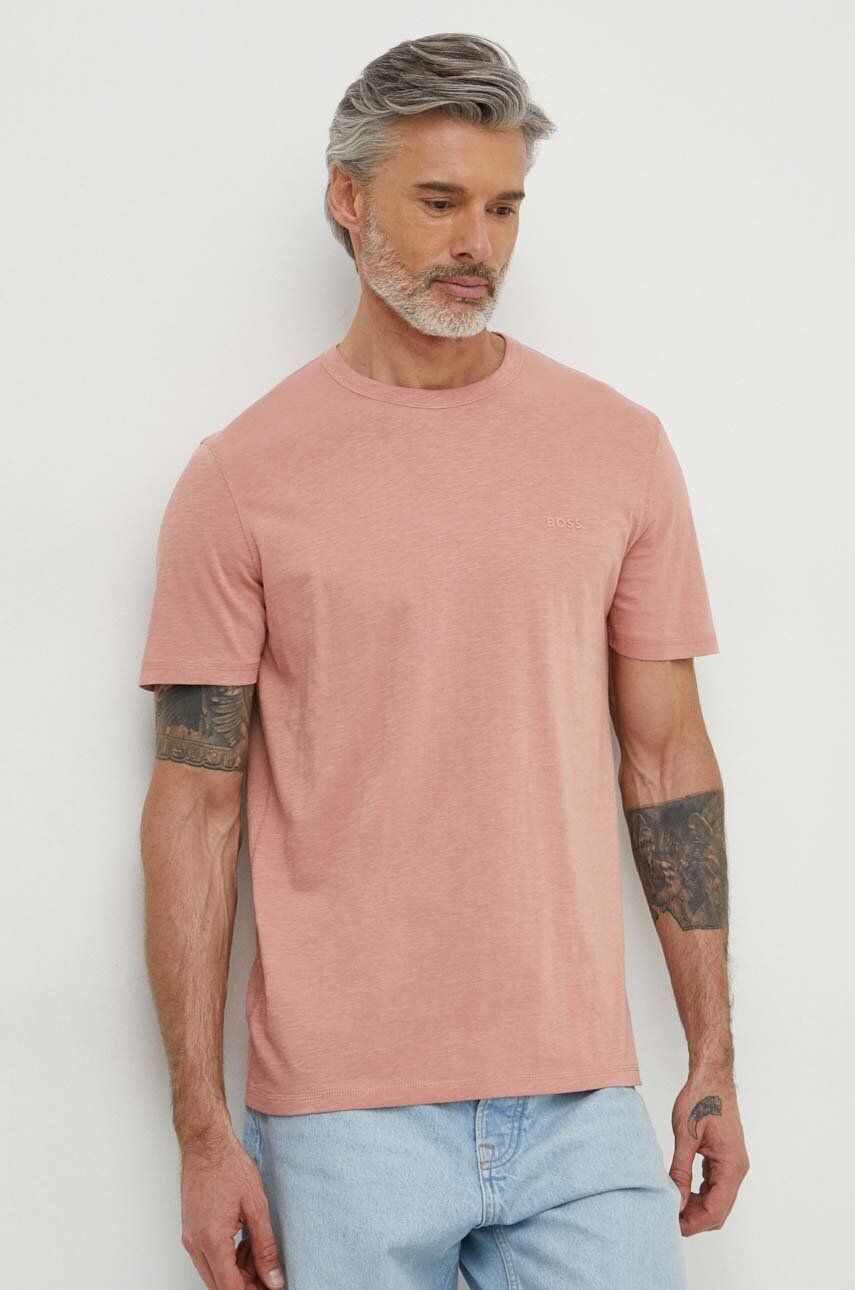 Boss Orange tricou din bumbac barbati, culoarea negru, neted