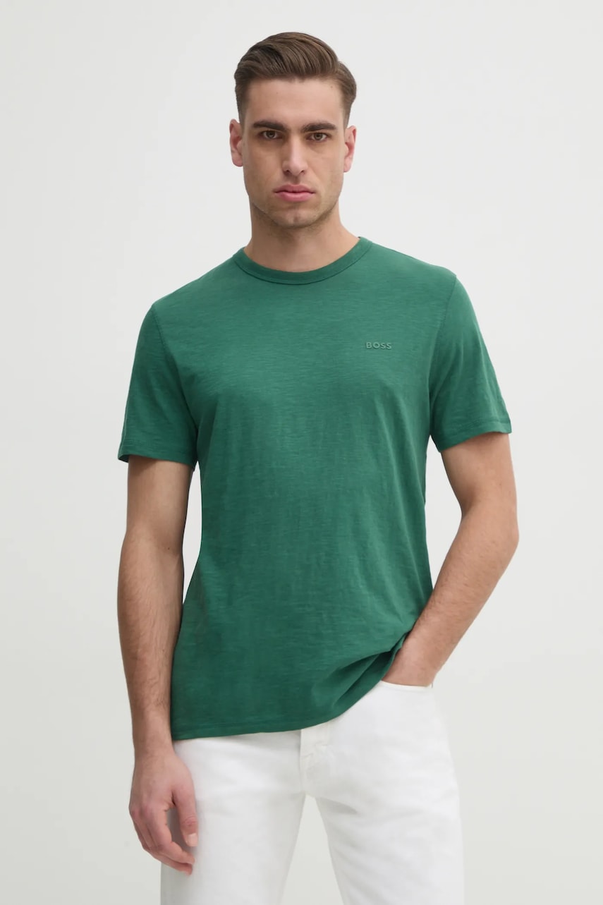 BOSS Orange tricou din bumbac barbati, culoarea verde, neted, 50508243 BOSS Orange tricou din bumbac barbati, culoarea verde, neted, 50508243