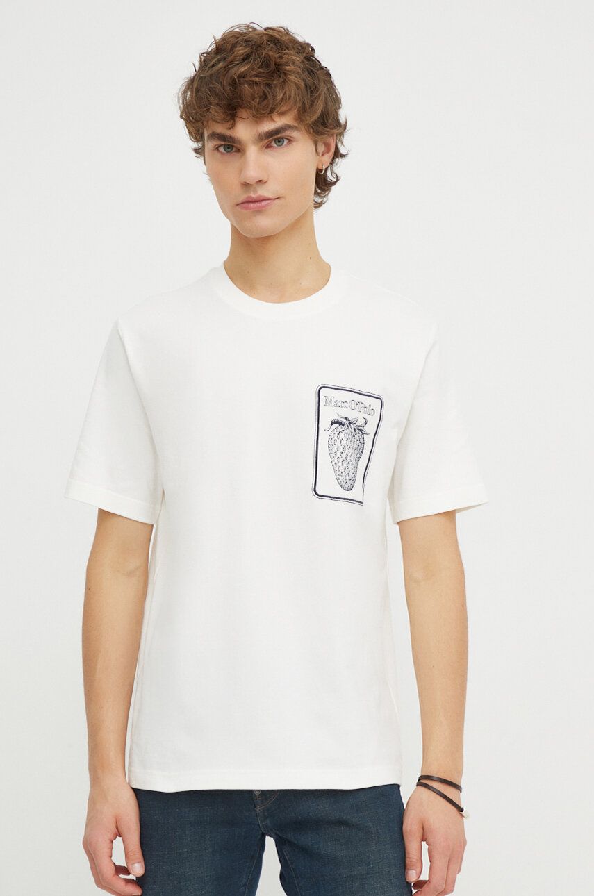 

Хлопковая футболка Marc O'Polo мужской цвет бежевый с аппликацией