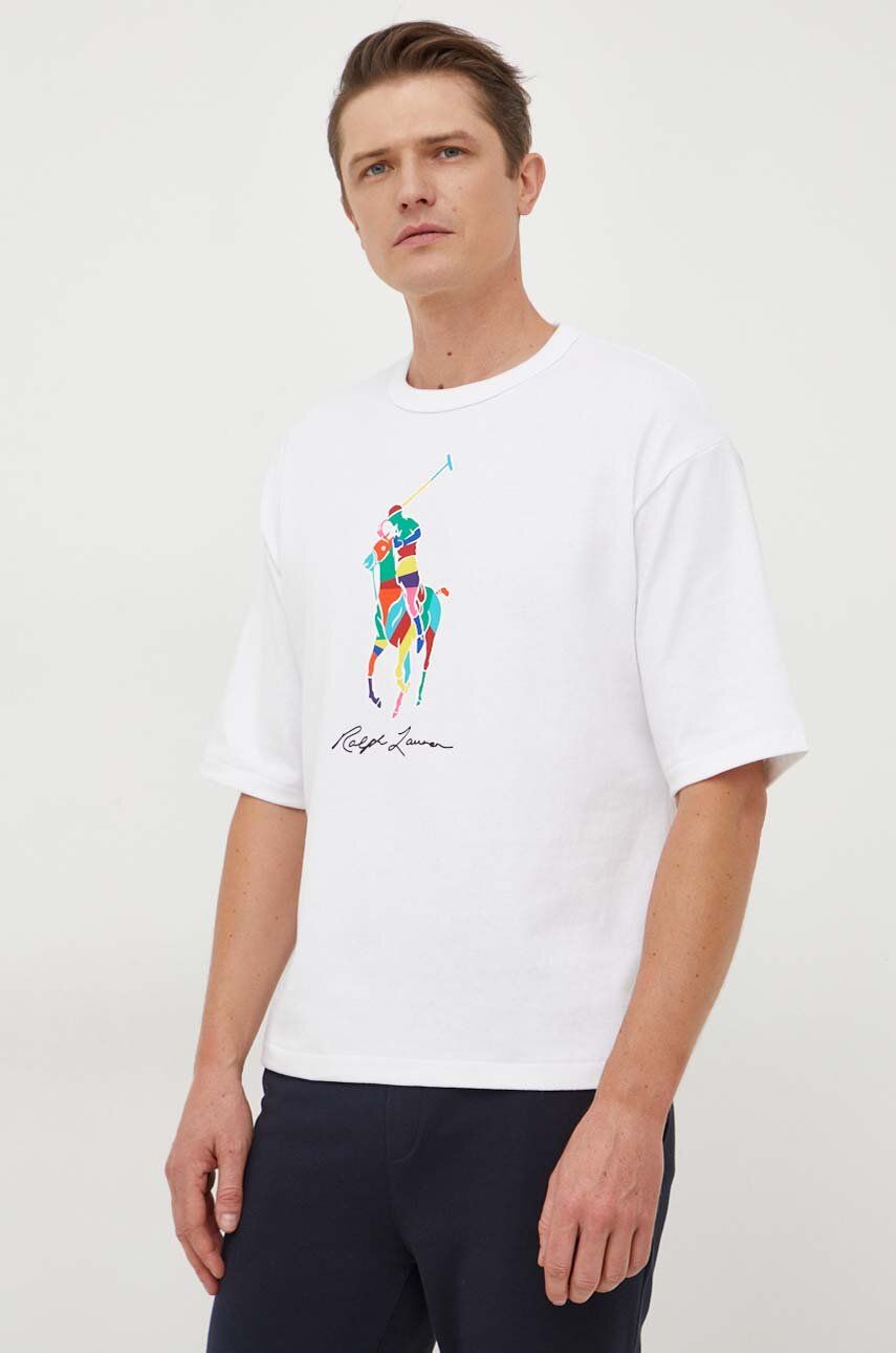 Levně Bavlněné tričko Polo Ralph Lauren bílá barva, s potiskem, 710926611