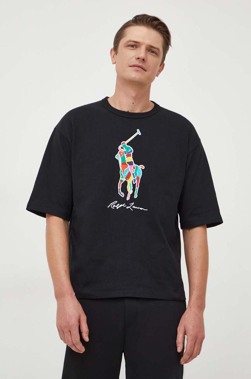 Levně Bavlněné tričko Polo Ralph Lauren černá barva, s potiskem, 710926611