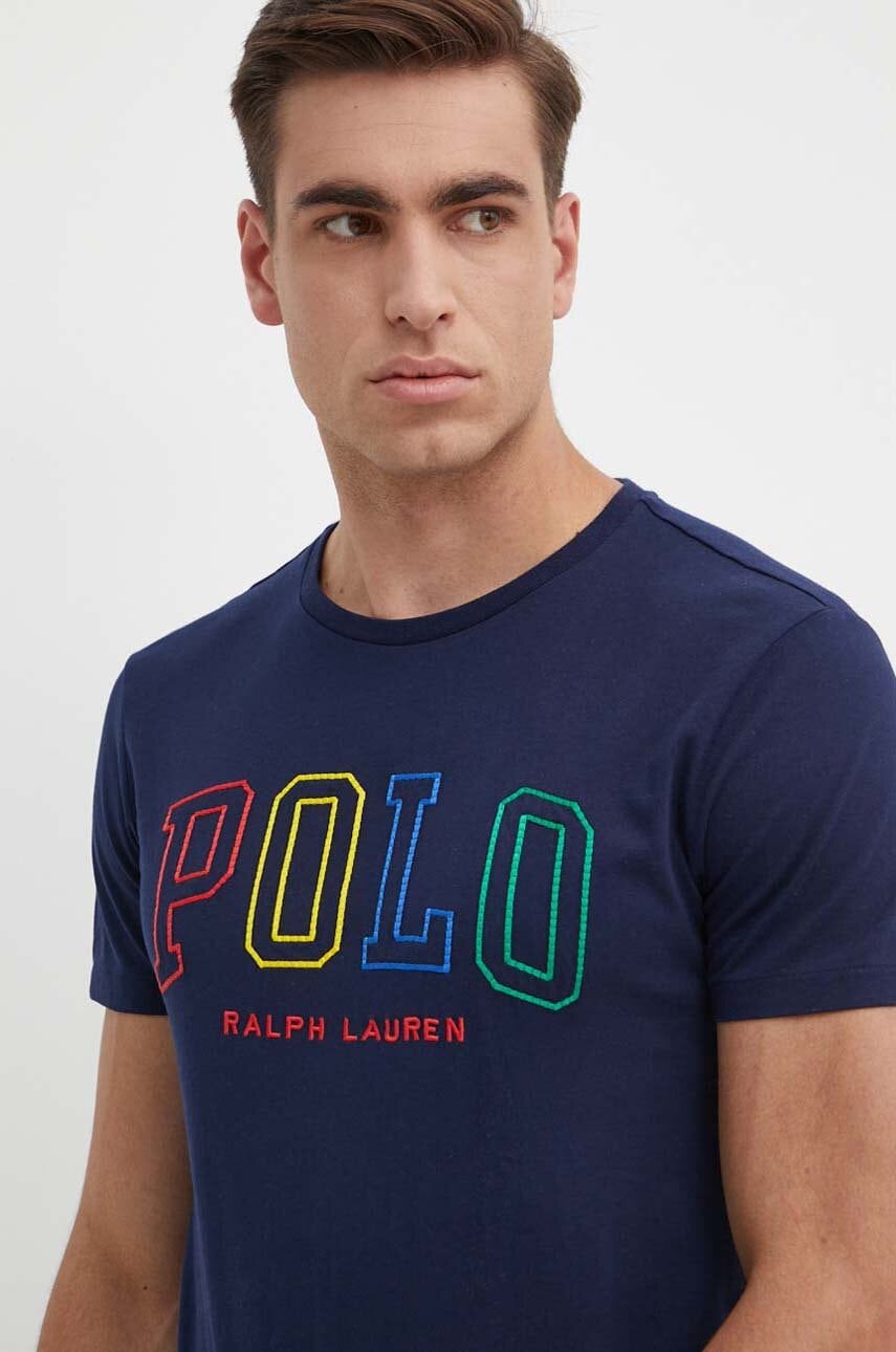 

Памучна тениска Polo Ralph Lauren в синьо с апликация 710929077, Тъмносин