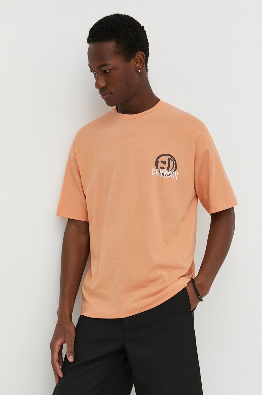 Drykorn tricou din bumbac barbati, culoarea portocaliu, cu i