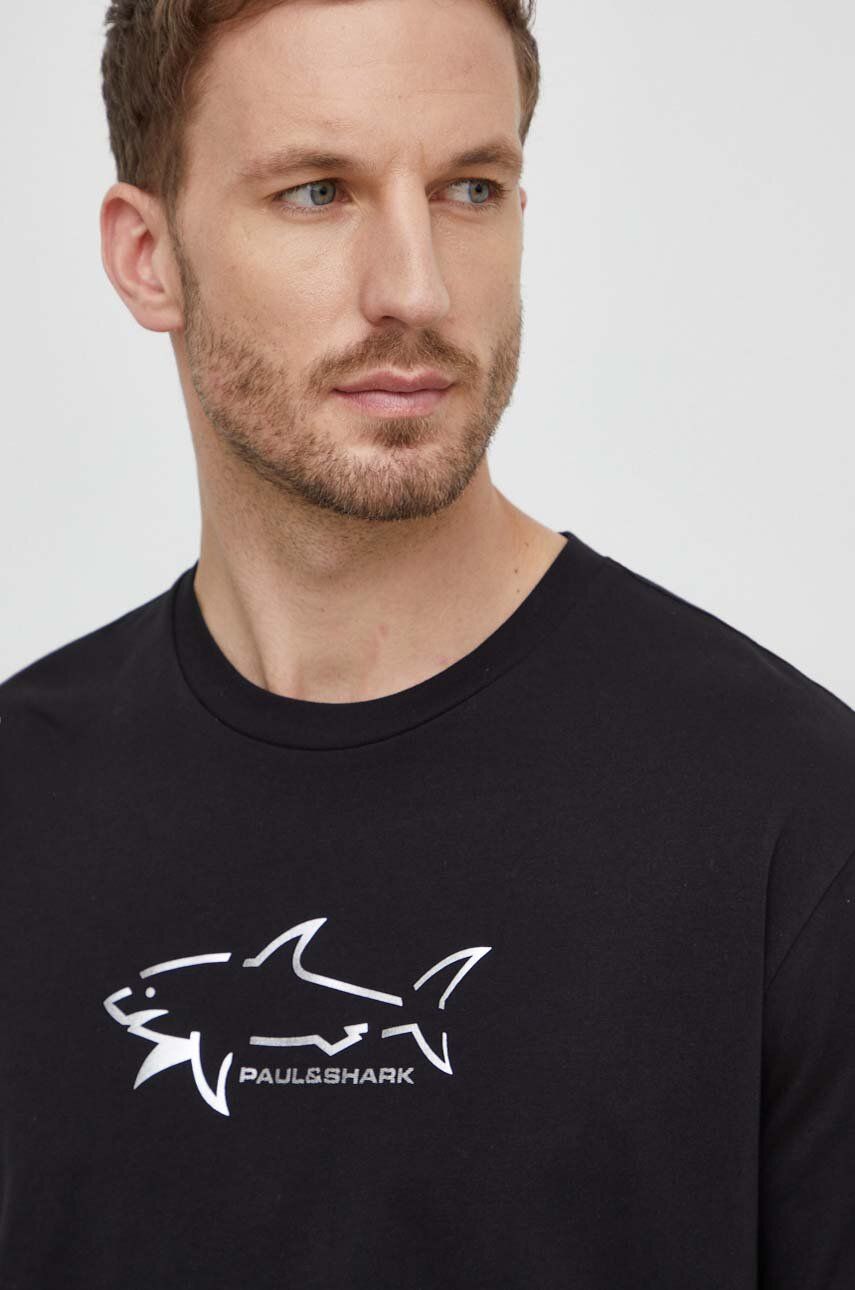 Bavlněné tričko Paul&Shark černá barva, s potiskem, 23411198