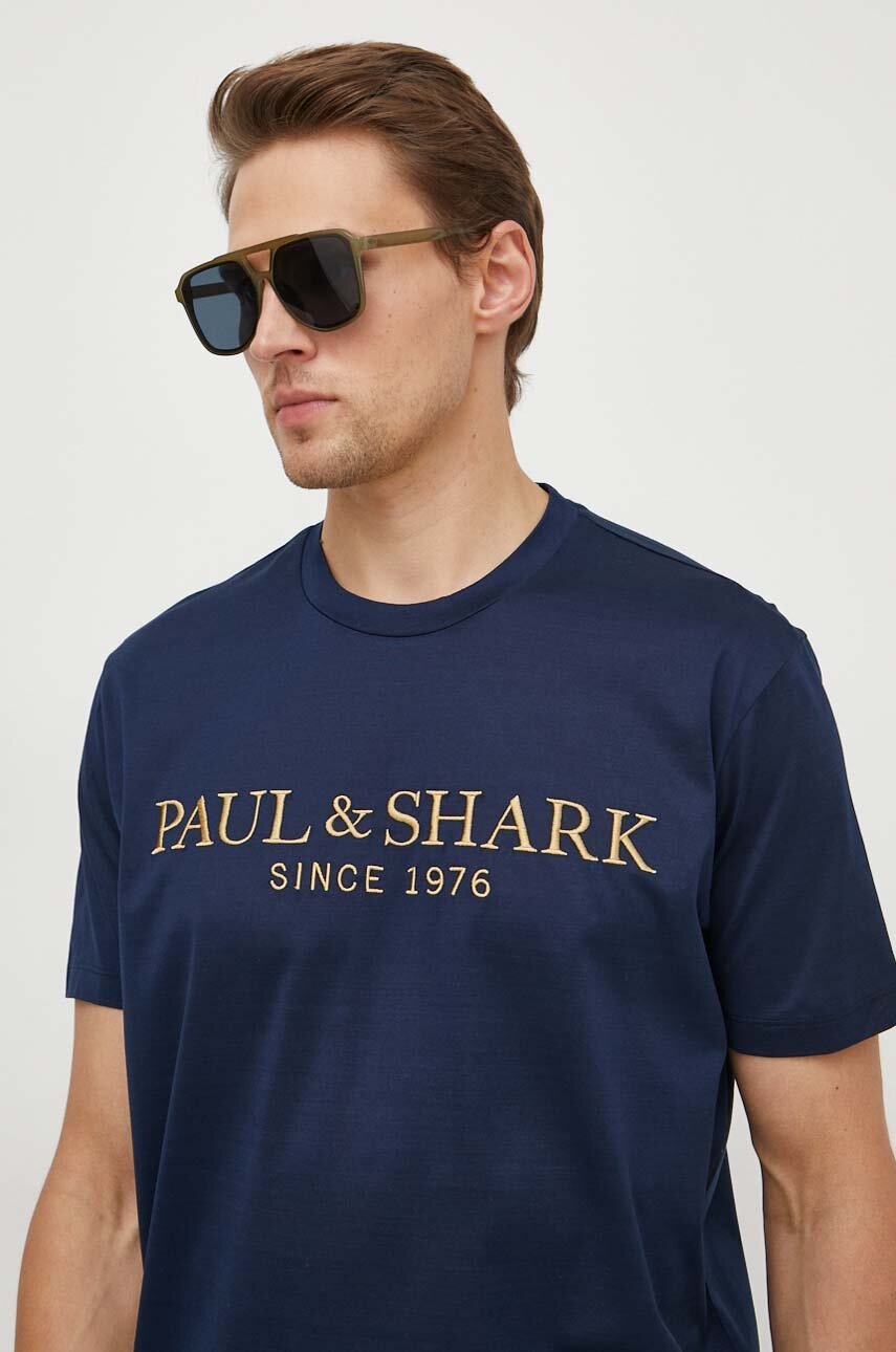 Βαμβακερό μπλουζάκι Paul&Shark ανδρικά, χρώμα: ναυτικό μπλε φωτογραφία