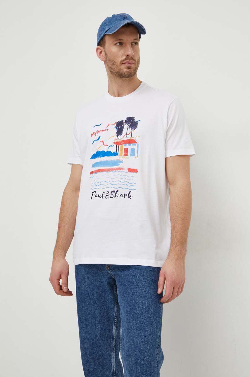 E-shop Bavlněné tričko Paul&Shark bílá barva, s potiskem, 24411109