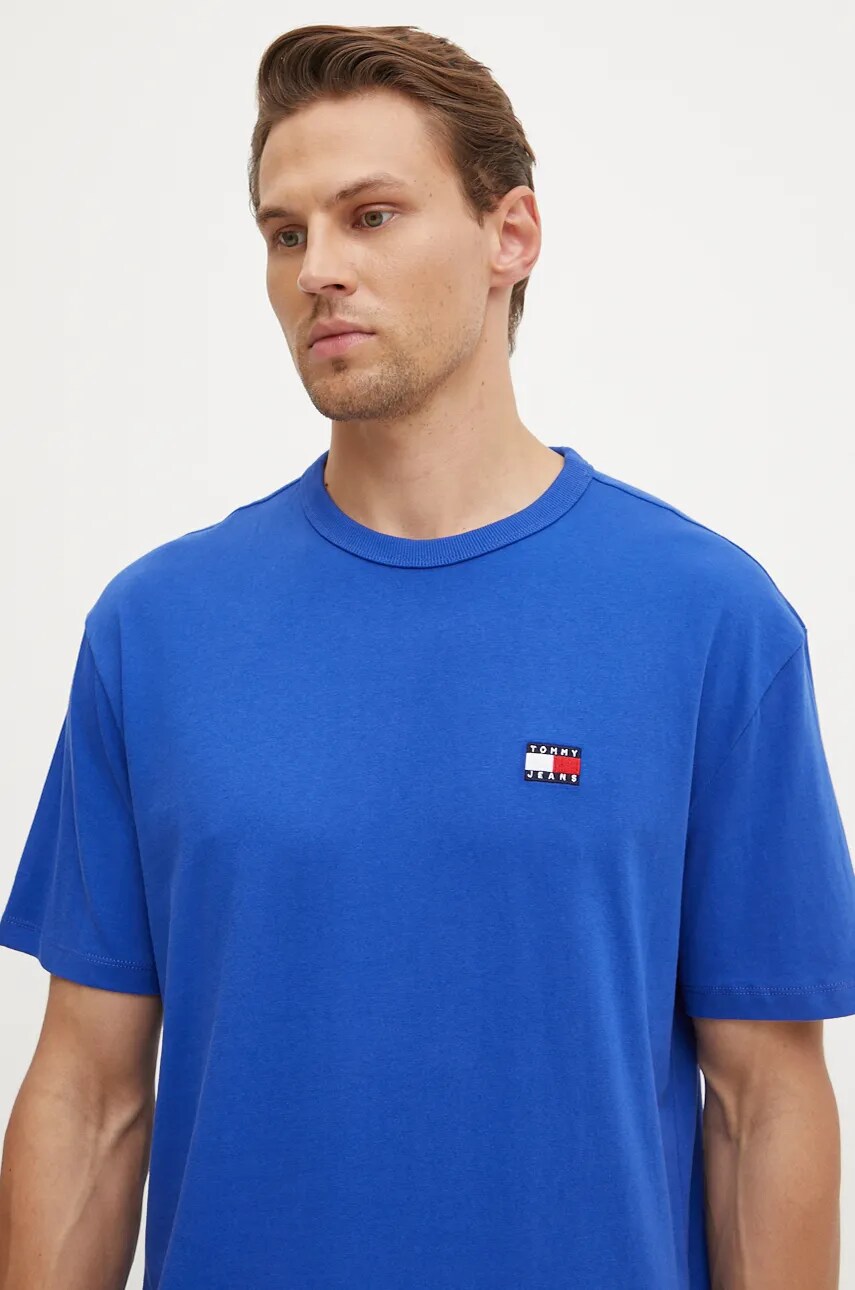 Tommy Jeans tricou din bumbac barbati, culoarea bej, neted, DM0DM17995