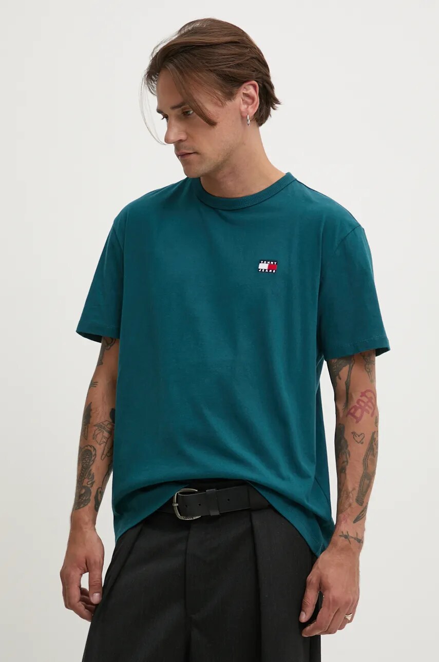 Tommy Jeans tricou din bumbac barbati, culoarea bej, neted, DM0DM17995