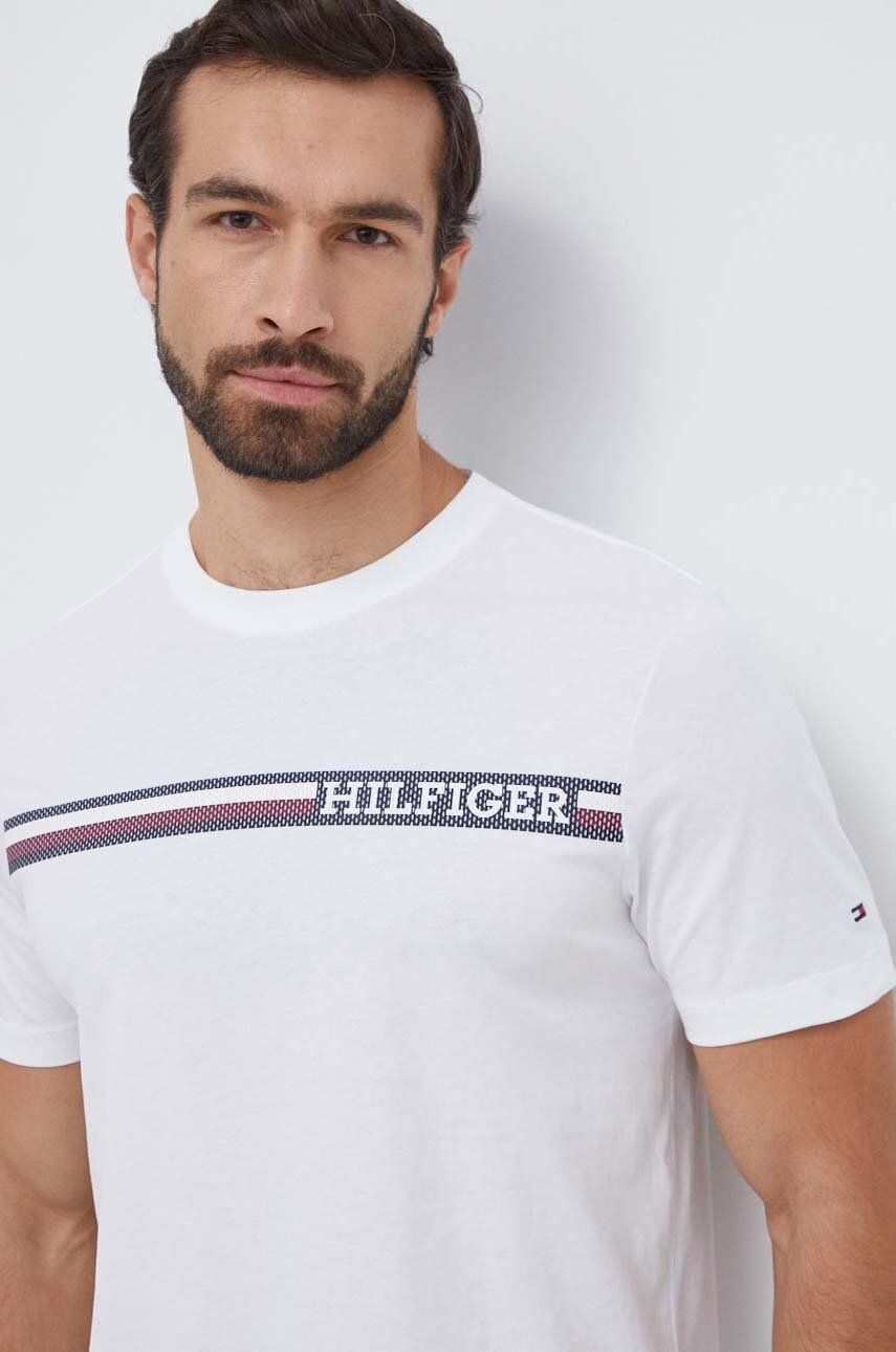 Levně Bavlněné tričko Tommy Hilfiger bílá barva, s potiskem, MW0MW33688