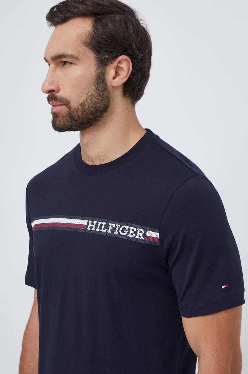 Bavlněné tričko Tommy Hilfiger tmavomodrá barva, s potiskem, MW0MW33688