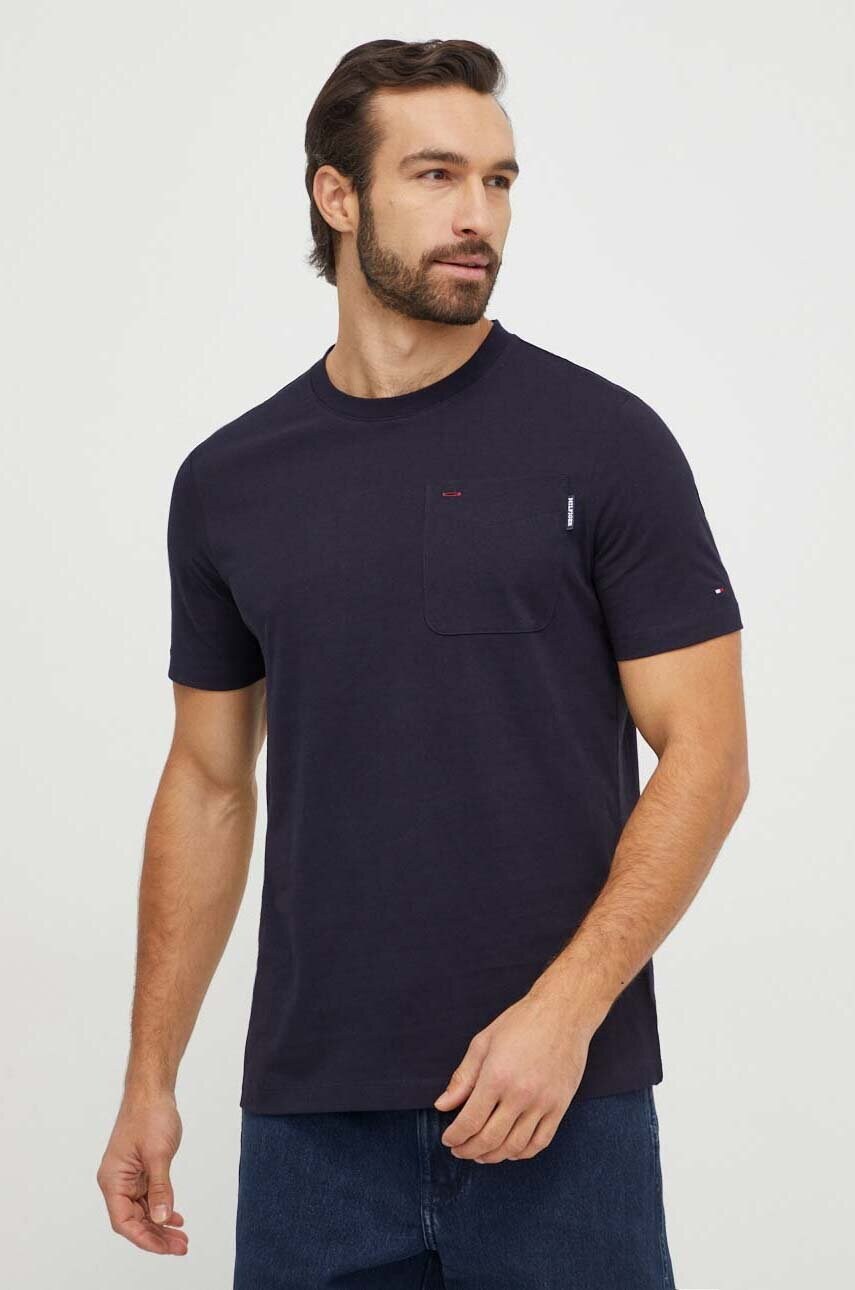 

Хлопковая футболка Tommy Hilfiger мужской цвет синий однотонный