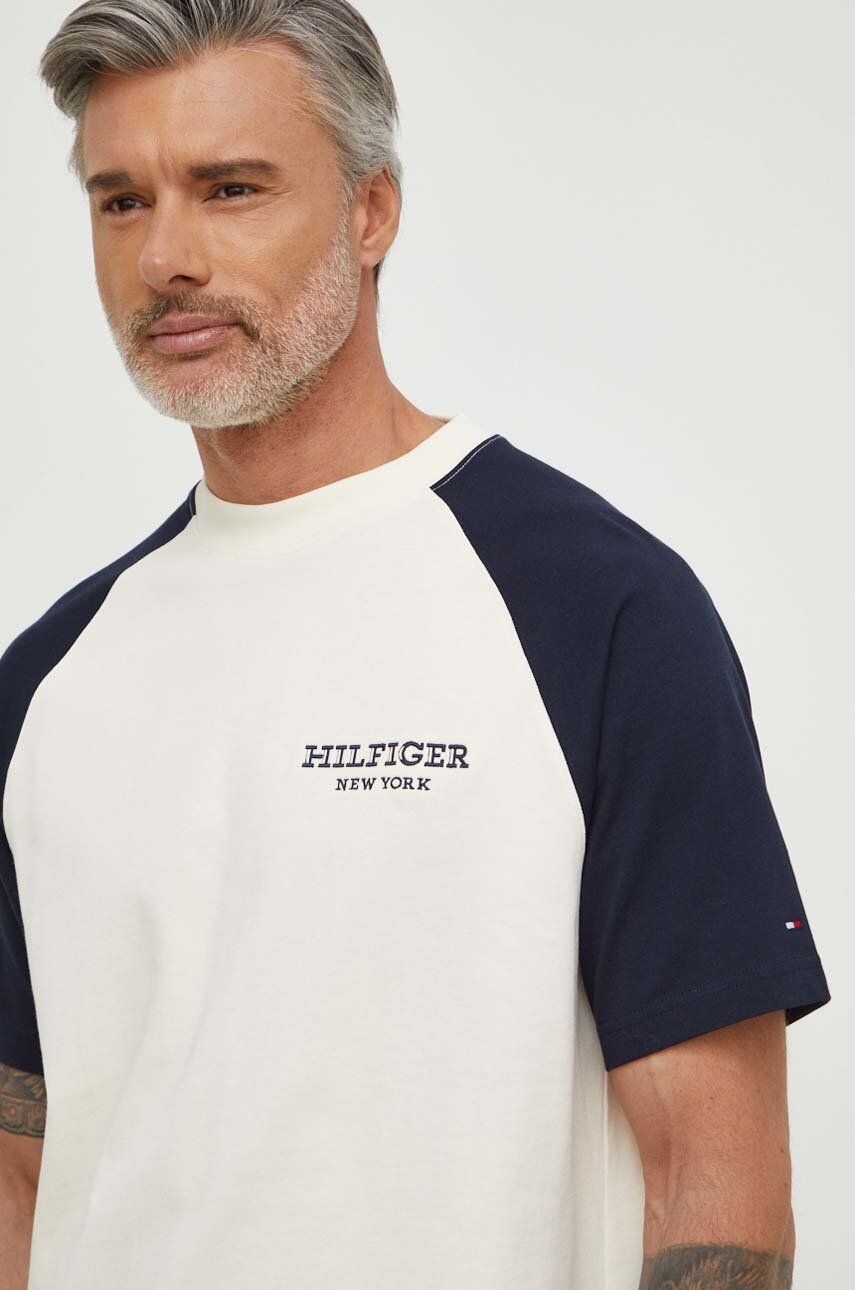 Levně Bavlněné tričko Tommy Hilfiger béžová barva