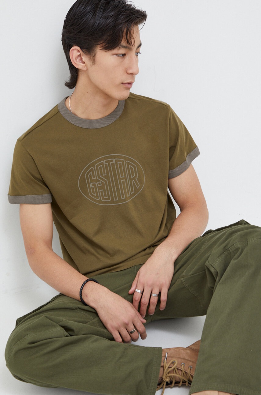 

Памучна тениска G-Star Raw в зелено с принт, Зелен
