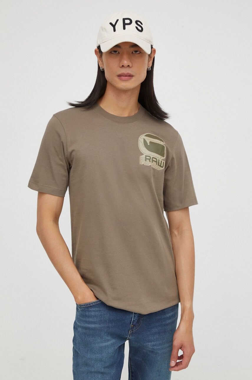 G-Star Raw tricou din bumbac barbati, culoarea bej, cu imprimeu G-Star Raw tricou din bumbac barbati, culoarea bej, cu imprimeu