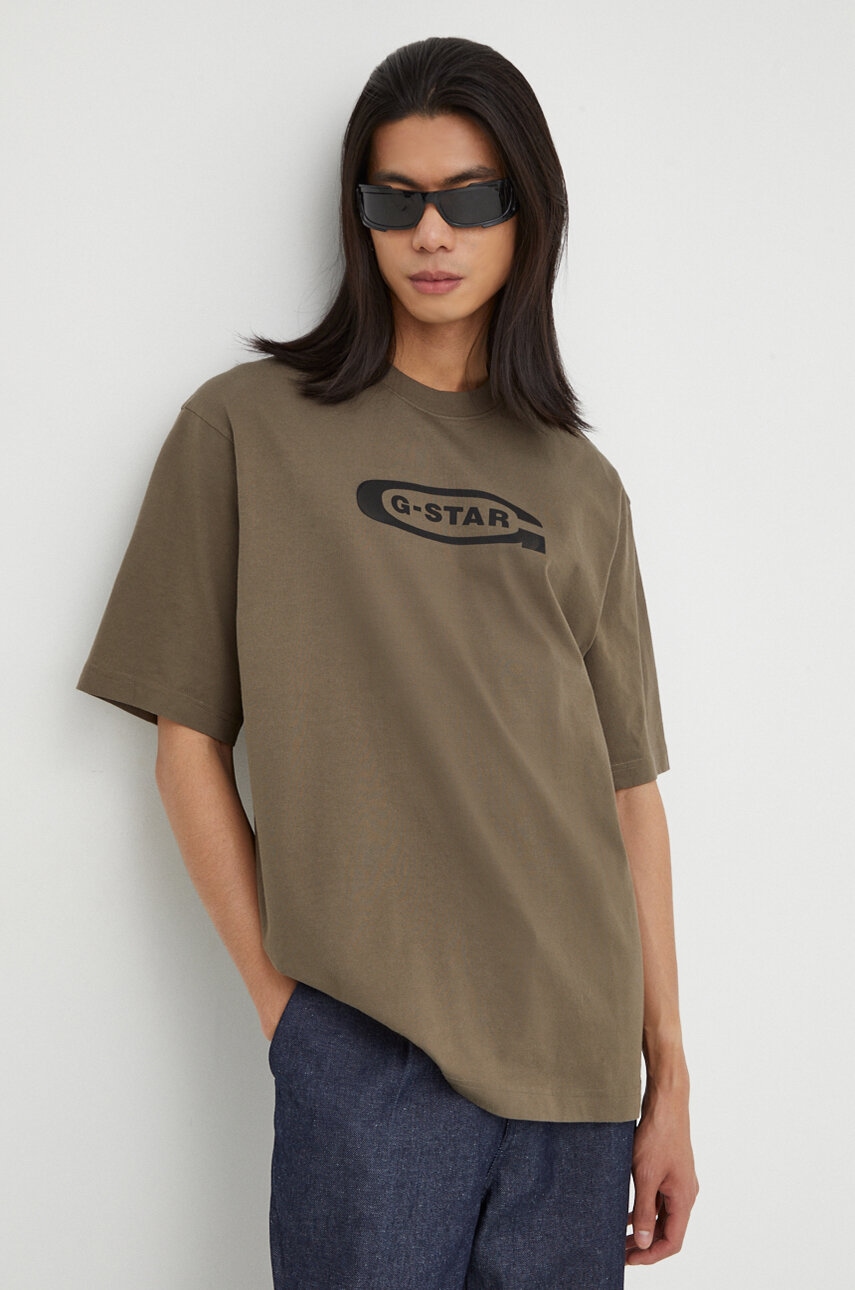 G-Star tricou din bumbac bărbați, culoarea verde, cu imprimeu