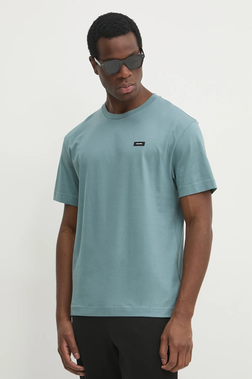 Levně Bavlněné tričko Calvin Klein zelená barva