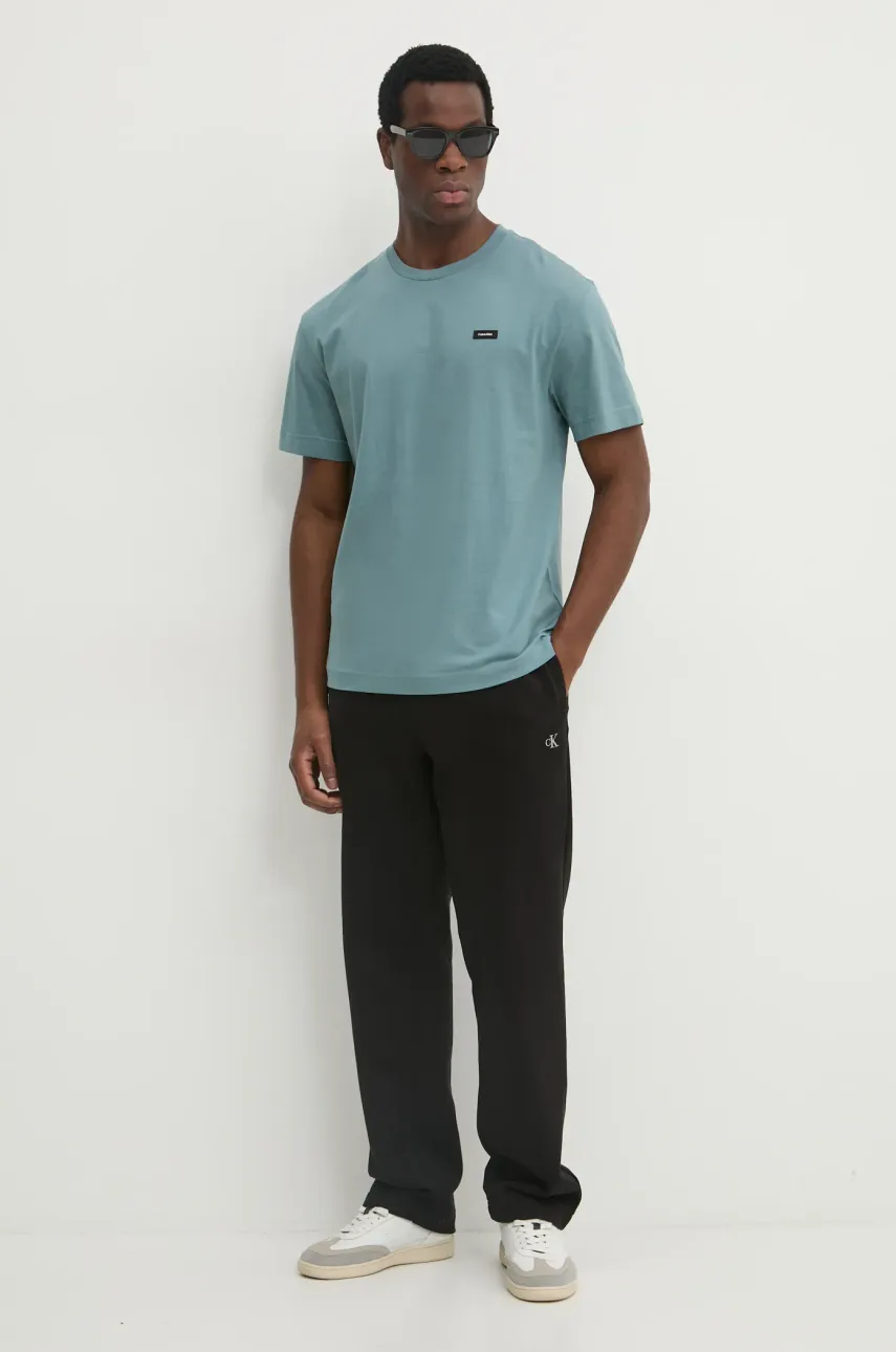 Хлопковая футболка Calvin Klein мужской цвет зелёный однотонный Хлопковая футболка Calvin Klein мужской цвет зелёный однотонный