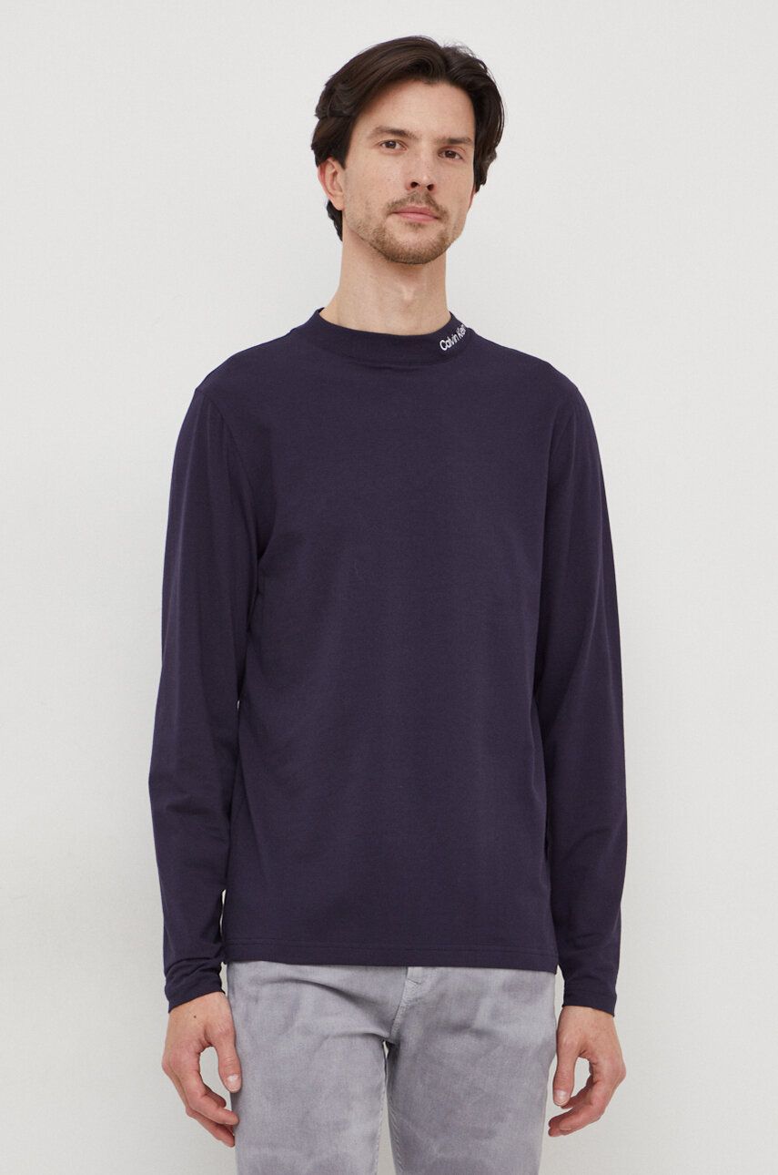 Tričko s dlouhým rukávem Calvin Klein tmavomodrá barva, K10K112757
