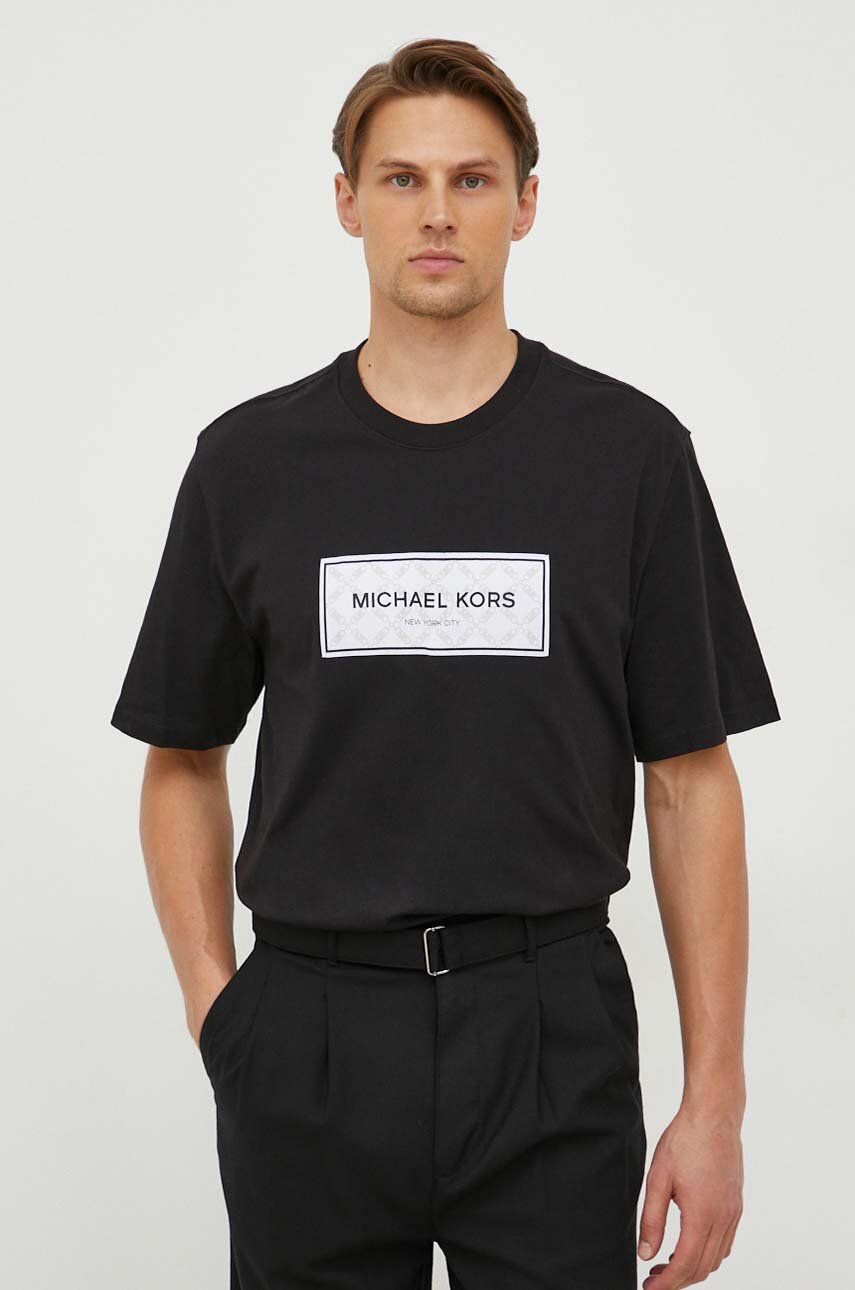 Levně Bavlněné tričko Michael Kors černá barva, s aplikací