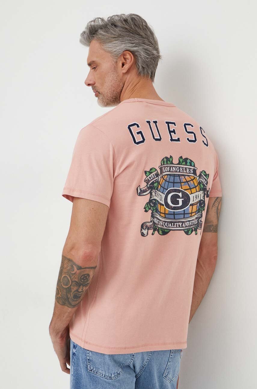 

Памучна тениска Guess в розово с апликация M4RI11 I3Z14, Розов